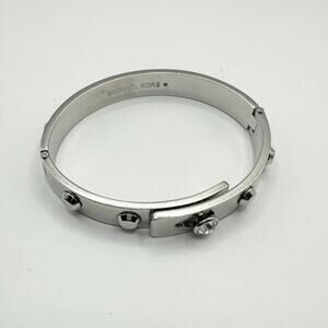 Michael Kors Astor Cityscape Bracelet Silver Tone Studs Cubic Zirconia Bangle